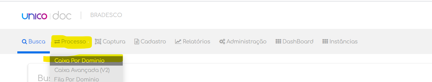Clique em CAIXA POR DOMINIO