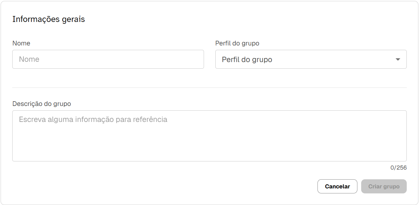 Tela de criação de grupos